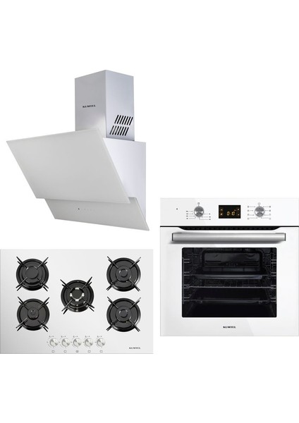 White Exclusive 3'lü Ankastre Set (A6SF2 DDT Beyaz Ankastre Fırın + 50OTAHDF Beyaz Ankastre Ocak + 835 Beyaz Davlumbaz)