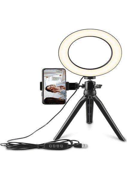 Masaüstü Youtuber 360° LED Mini Tripod Makyaj Selfie Işığı 8" Halka