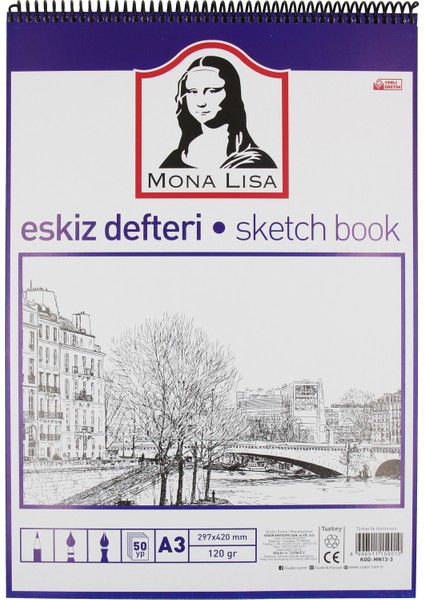 Mona Lisa Telli Eskiz Defter A3 50 Yaprak 120 gr