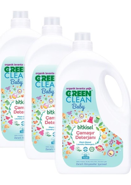 U Green Clean Organik Lavanta Yağlı Baby Bitkisel Çamaşır Deterjanı 2750 ml 3'lü Set