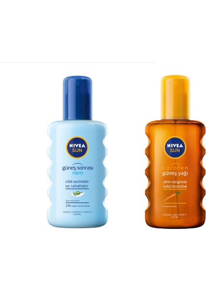 Karoten Özlü Yoğun Bronzlaştırıcı Sprey Güneş Yağı + Nivea Sun Güneş Sonrası Sprey 24 Saat Nem