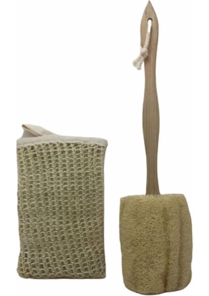 Ahşap Saplı Doğal Kabak Lifi + Sisal Kabak Lif