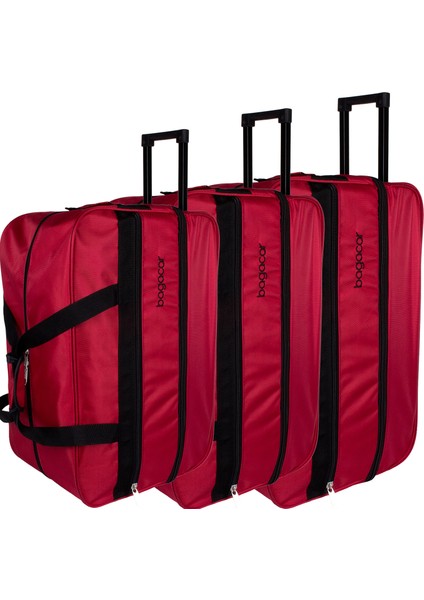 Tekerlekli Genişleyebilir 3'lü Set Seyahat Valizi Kırmızı