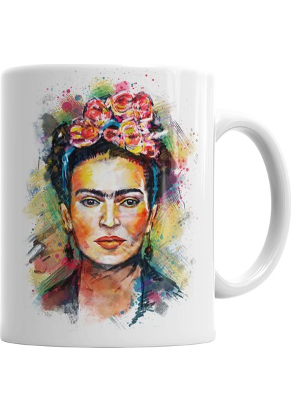 Frida Kahlo Renkli Çiçekli Kupa Bardak Porselen