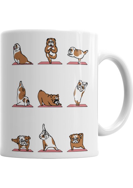 Bulldog Yoga Pug Köpek Kupa Bardak Porselen