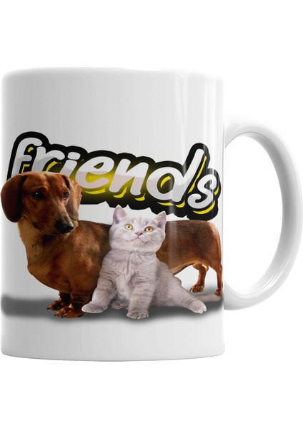 Amigos Sinceros Pug Cat Köpek Kedi Kupa Bardak Porselen