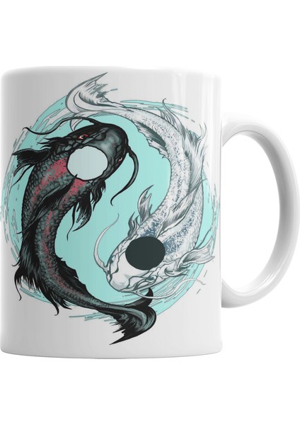 Koi Balığı Yin ve Yang Kupa Bardak Porselen