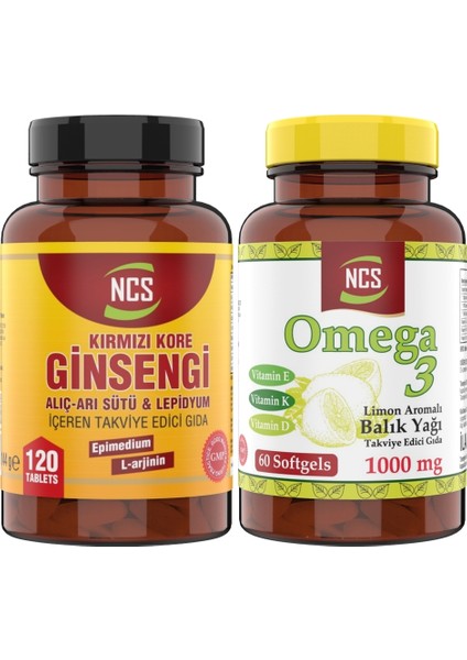 Omega 3 Balık Yağı 1000 mg 60 Yumuşak Kapsül + Ginseng 120 Tablet