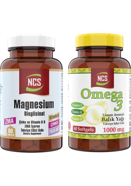 Magnezyum Bisglisinat 60 Tablet Çinko Folik Asit + Omega 3 Balık Yağı 60 Yumuşak Kapsül