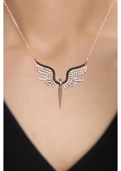 Kadın Melek Model Zirkon Taşlı 925 Ayar Gümüş Kolye