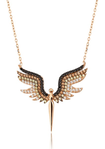 Kadın Melek Model Zirkon Taşlı 925 Ayar Gümüş Kolye fiyatları