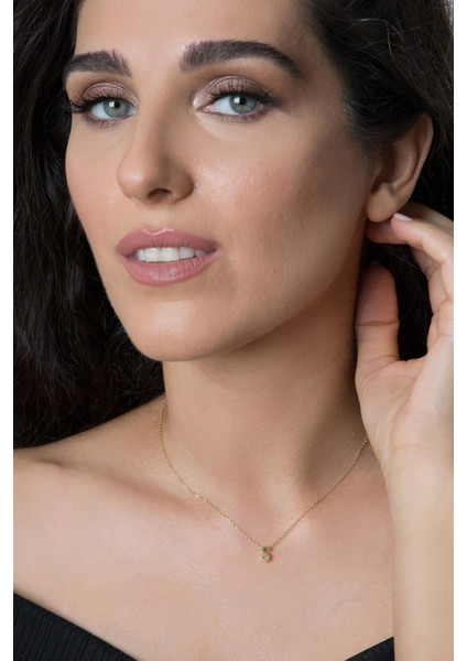 Kadın Üç Boyutlu S Harfi Rose Kaplama 925 Ayar Gümüş Kolye