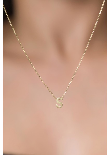 Kadın Üç Boyutlu S Harfi Rose Kaplama 925 Ayar Gümüş Kolye modelleri