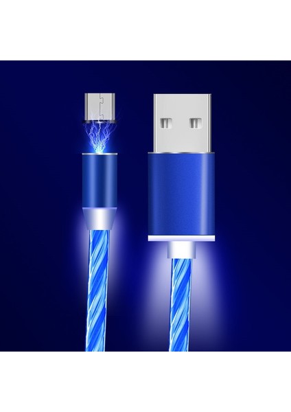 Mars LED Akışlı Manyetik Type-C 2.4A Şarj ve Kablosu Mavi - 1 mt