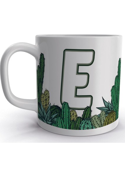E Harfi Kaktüs Tasarım Harfli Kupa Bardak