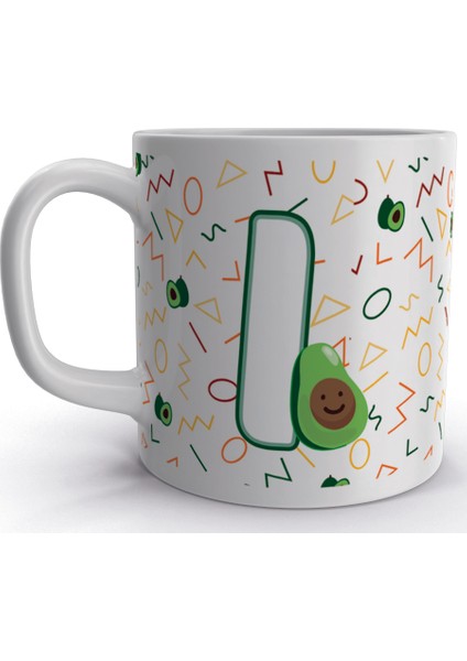 I Harfi Avokado Tasarım Renkli Harfli Kupa Bardak