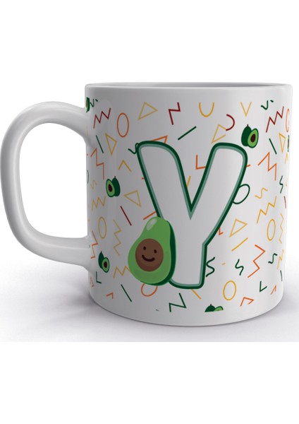 Y Harfi Avokado Tasarım Renkli Harfli Kupa Bardak