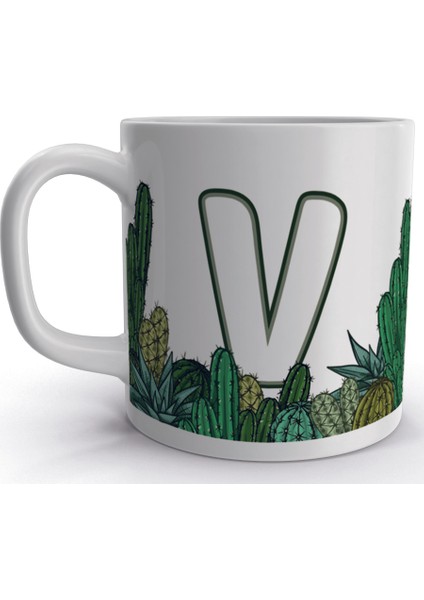 V Harfi Kaktüs Tasarım Harfli Kupa Bardak