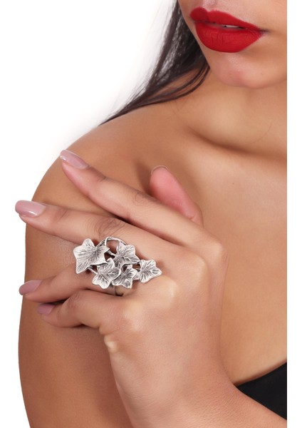 Kadın Antik Gümüş Kaplama Ayarlanabilir Yonca Stılizesi Yüzük fiyatları