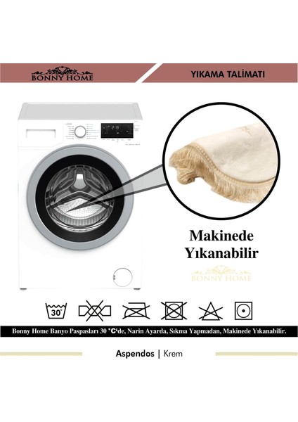Aspendos Krem 2li Fransız Dantelli Çeyizlik Klozet Takımı Banyo Paspası Seti