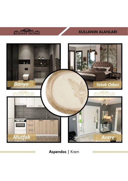 Aspendos Krem 2li Fransız Dantelli Çeyizlik Klozet Takımı Banyo Paspası Seti