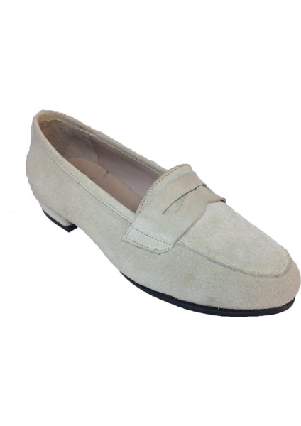 Buz Beyaz Süet Loafer Babet