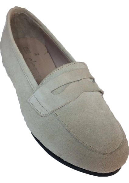 Buz Beyaz Süet Loafer Babet