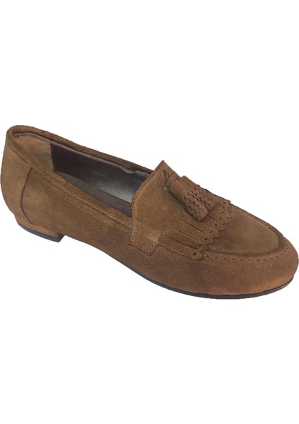 Taba Süet Loafer Püsküllü Babet