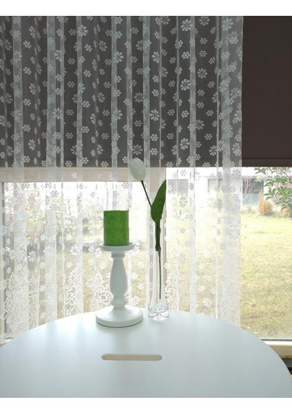 Çiçek Desen Dantel Tül Perde 400 x 250 Normal Pile 1/2.5