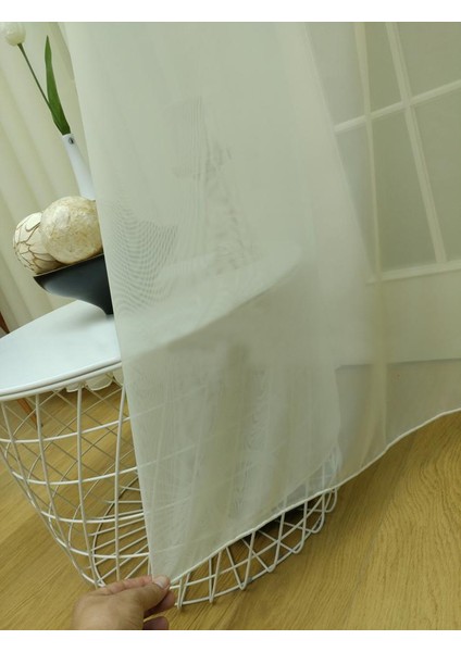 Ekru Tergal Düz Tül Perde 550 x 250 Seyrek Pile 1/2