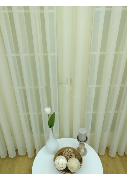 Ekru Tergal Düz Tül Perde 350 x 260 Seyrek Pile 1/2