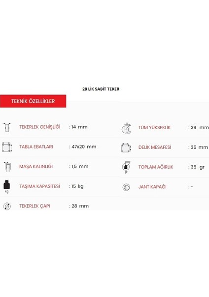 Sabit Mobilya Tekeri 28 Lik fiyatları