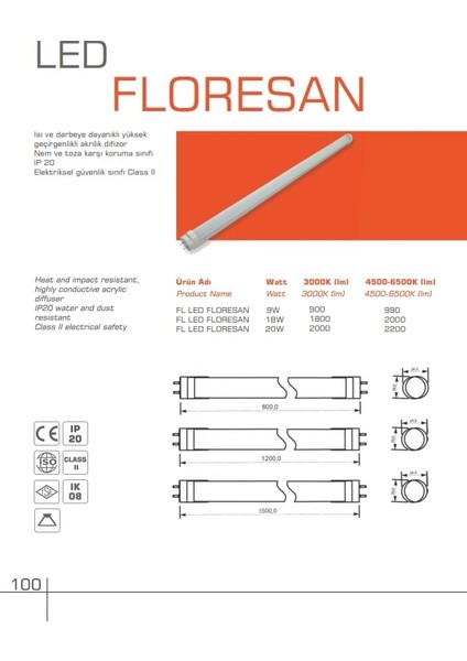 60Cm Led Floresan Ledtube Alüminyum Kasa 6500K Beyaz T8