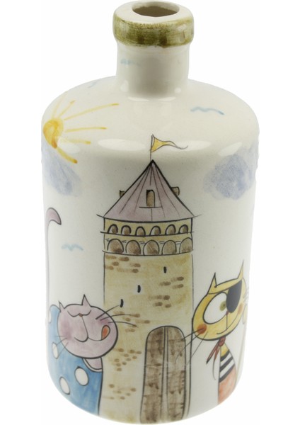 Otantik Çini Galata Kulesi Kedileri Mutfak Tipi Yağ Şişesi 900Ml