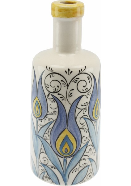 Otantik Çini Sarı Kapak Lale Dekor Mutfak Tipi Yağ Şişesi 900Ml