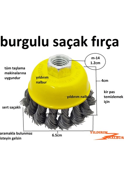 Çanak Fırça 65 Saçak Burgulu Sert Fırça Tel Fırça Burgu Telli Taşlama Fırçası