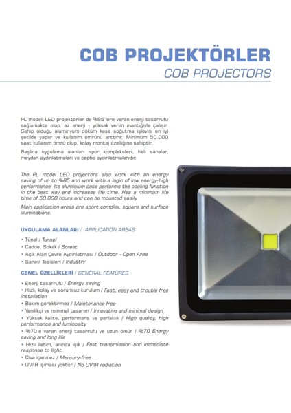 20W Cob Led Projektör DrıverLı Kalın Kasa 6500K Beyaz