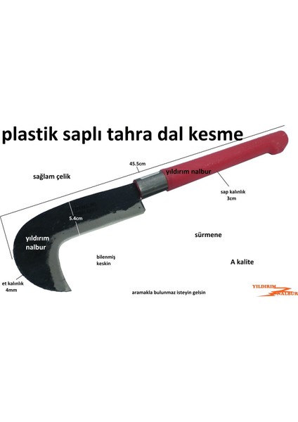 Dal Kesme Tahra Bıçağı Orak Tırpan Plastik Kırmızı Saplı Ağır