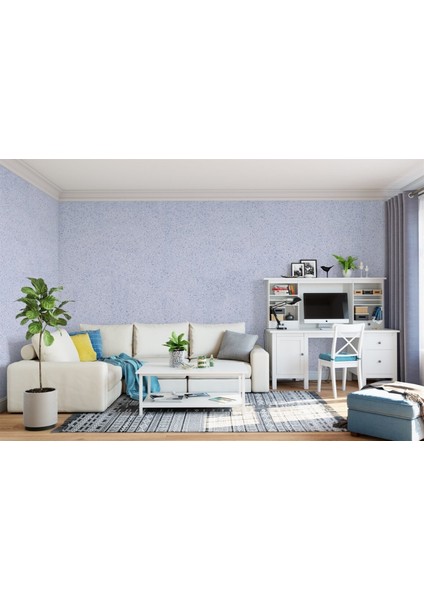 Isı Ve Ses Yalıtımlı Canlı | İpek | Dekoratif Sıva Magic-04 BEYAZ ZEMİN SAX MAVİ DESEN
