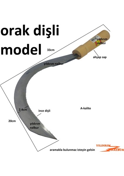 Orak Ot Küçük Boy Tırtıklı Dişli Orak Kesme Bıçağı Orak Tırpan Ahşap Saplı Keskin