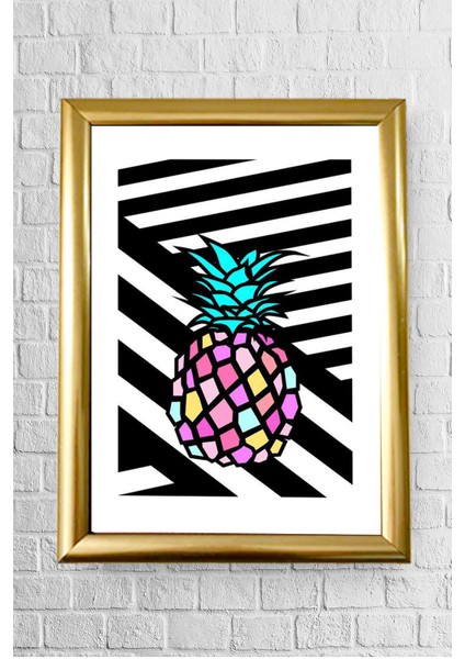 Decor Renkli Ananas Çerçeveli Poster Tablo 23.5 x 33,5 cm