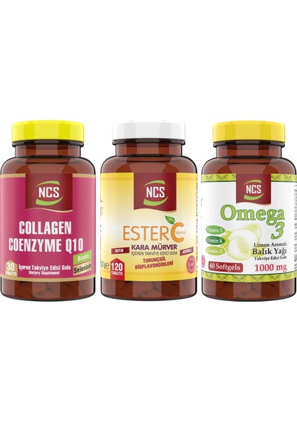Collagen 30 Tablet Ester C Vitamini 120 Tablet Balık Yağı 60 Kapsül