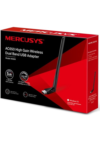 MU6H, AC650 Mbps, Çift Bant, Yüksek Çekim Güçlü Wi-Fi 5 USB Adaptör