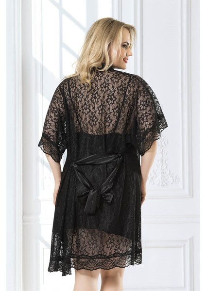 Büyük Beden Siyah Kısa Ikili Saten Sabahlık Gecelik Takımı fiyatları