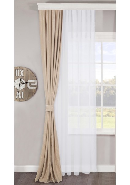 Fon Perde Bej Rengi 1-2 Seyrek Pile 90 x 260 cm