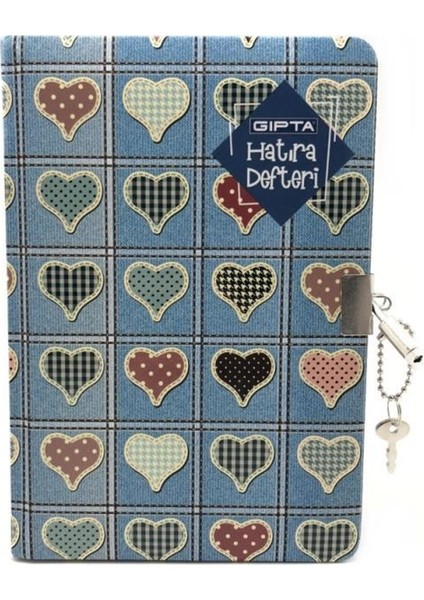 Ip Dikişli Sert Kapak 120 Yaprak Hatıra Defteri Mavi Kalpli 14 x 20 cm