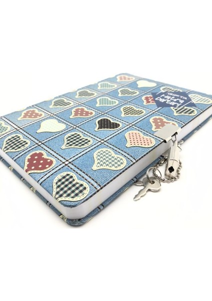 Ip Dikişli Sert Kapak 120 Yaprak Hatıra Defteri Mavi Kalpli 14 x 20 cm fırsatları