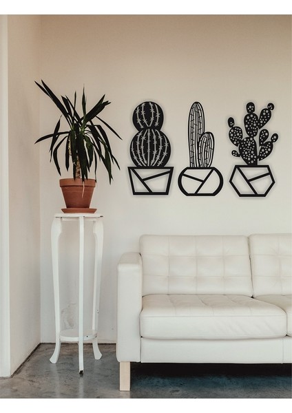 3’lü Kaktüs Set Ahşap Dekoratif Tablo UNT-013