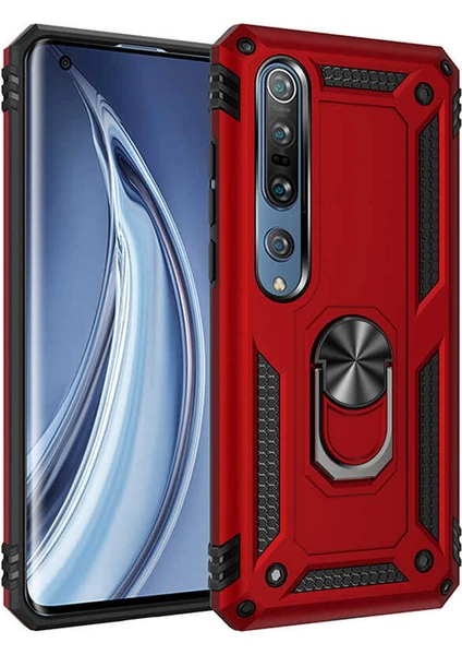 Coverzone Xiaomi Mi Note 10 Lite Kılıf Shockproof Standlı Yüzük Tutuculu Mega Case Vega Kırmızı