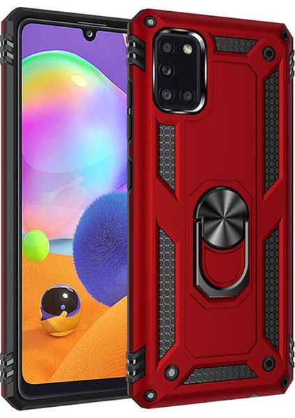 Samsung Galaxy M31 Kılıf Shockproof Standlı Yüzük Tutuculu Mega Case Vega Kırmızı